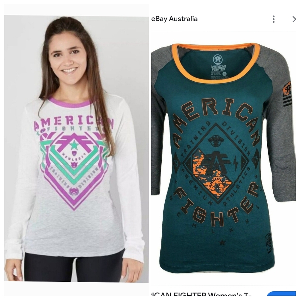 American Fighter Gray Long Sleeve Graphic Tee Bundle Women Large